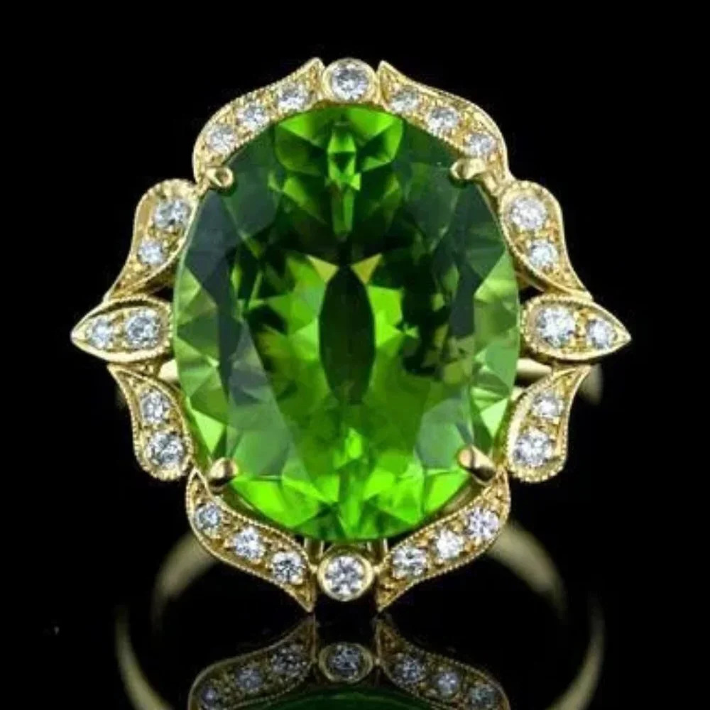 💞Royal Court Large Oval Zircon Cubic Flower Luxury GoldRings for WomenMARR9192